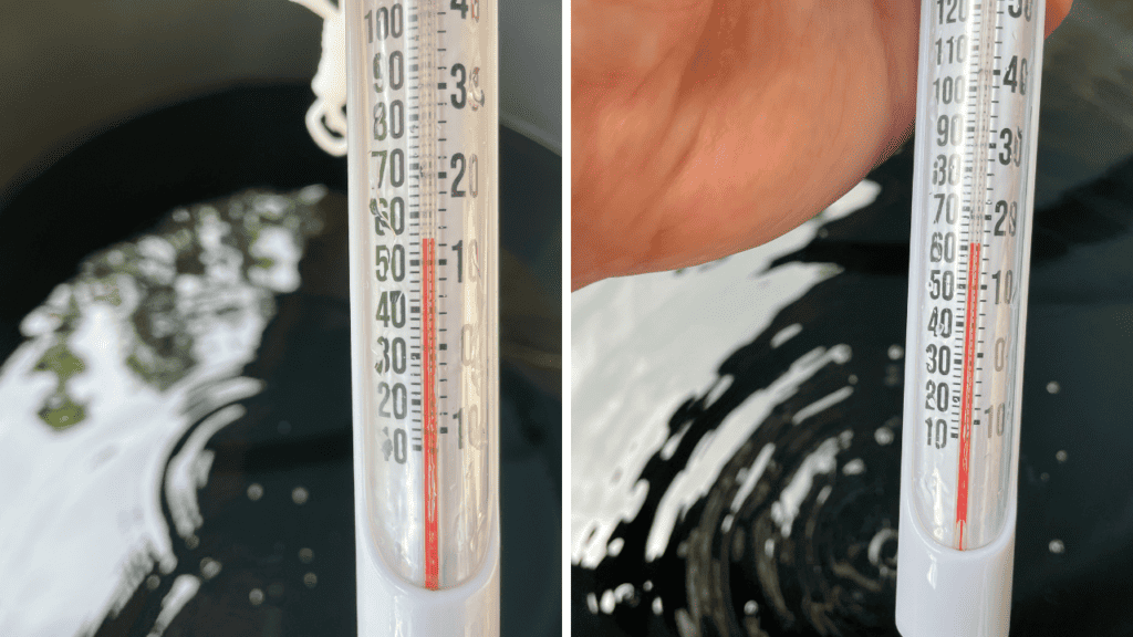 two thermometers showing how well the Ice Barrel 300 stays cold